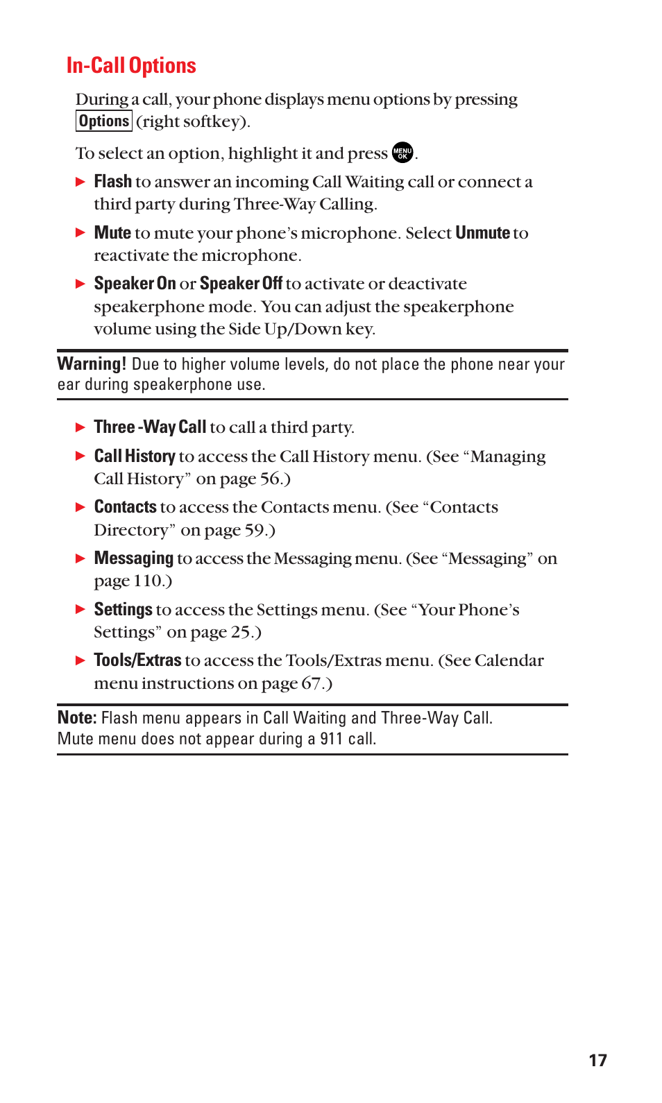In-call options, Three -way call to call a third party | Sanyo SCP-2300 User Manual | Page 23 / 150