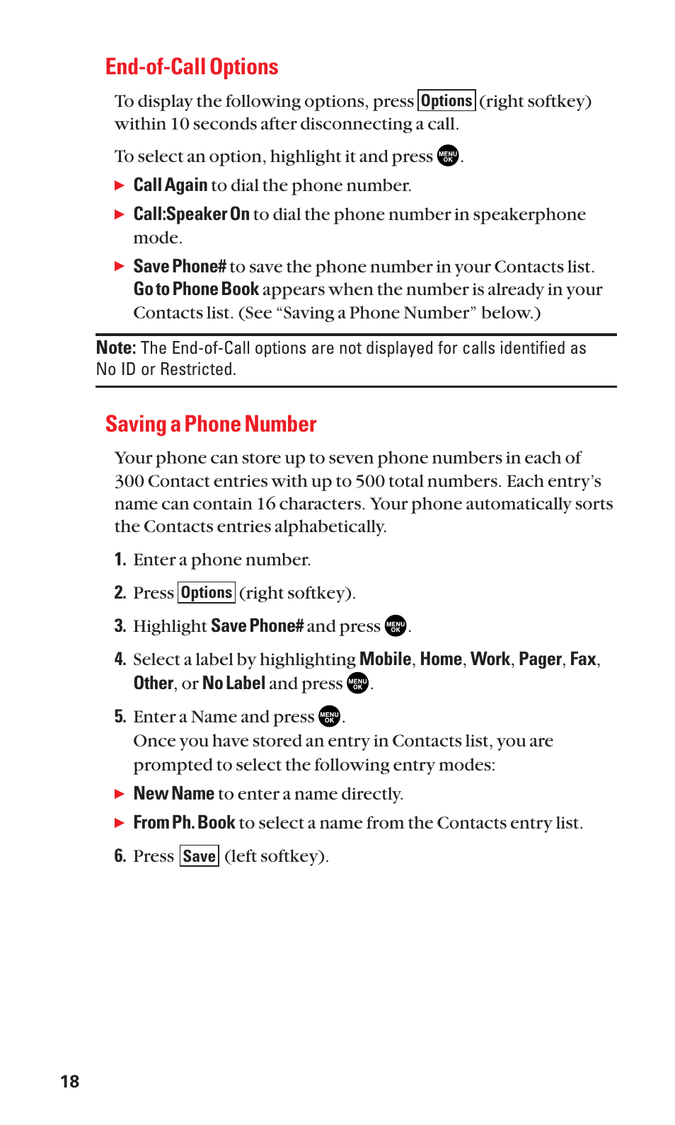End-of-call options, Saving a phone number | Sanyo SCP-2300 User Manual | Page 24 / 150