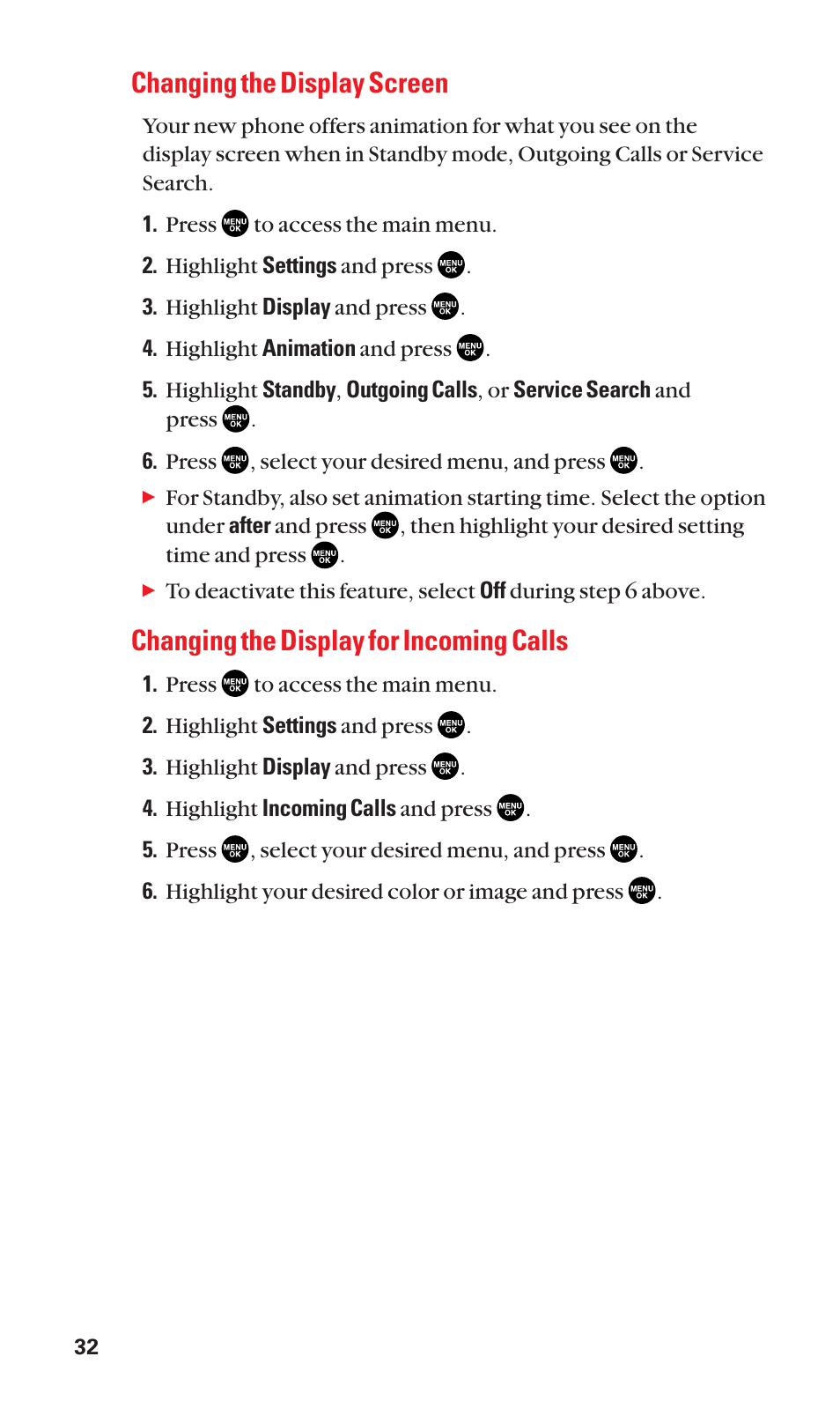 Changing the display screen, Changing the display for incoming calls | Sanyo SCP-2300 User Manual | Page 38 / 150