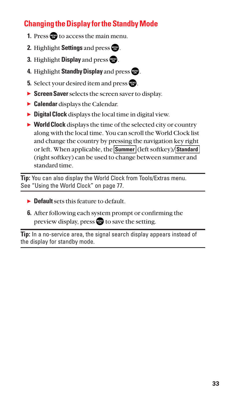 Changing the display for the standby mode | Sanyo SCP-2300 User Manual | Page 39 / 150