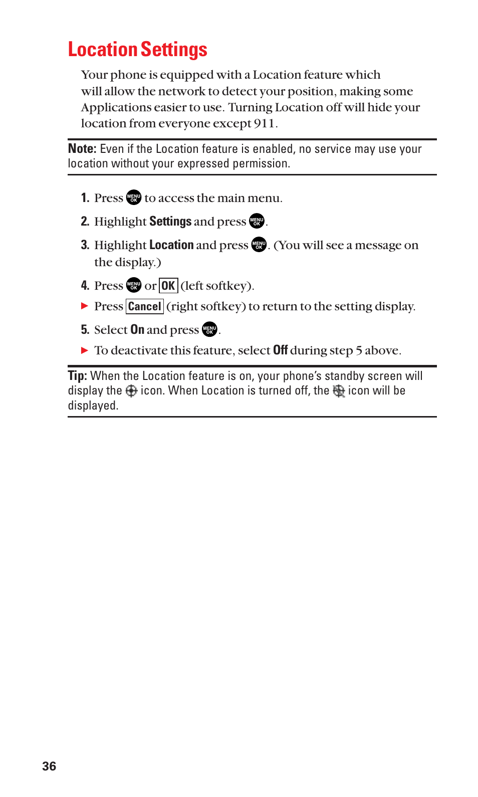 Location settings | Sanyo SCP-2300 User Manual | Page 42 / 150