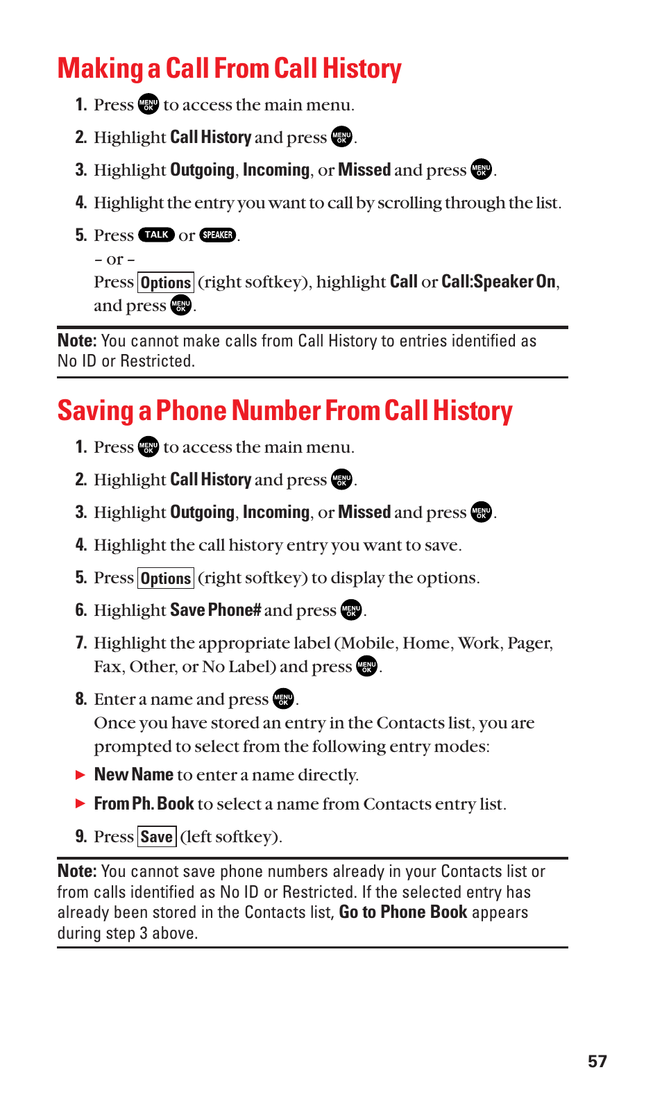 Making a call from call history, Saving a phone number from call history | Sanyo SCP-2300 User Manual | Page 63 / 150