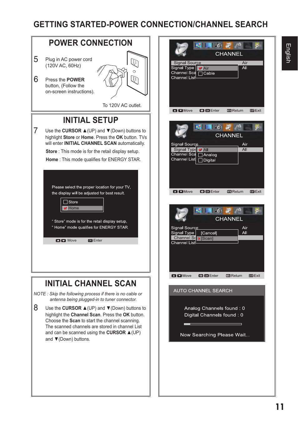 Initial setup 7, Initial channel scan | Sanyo DP42410 User Manual | Page 11 / 29