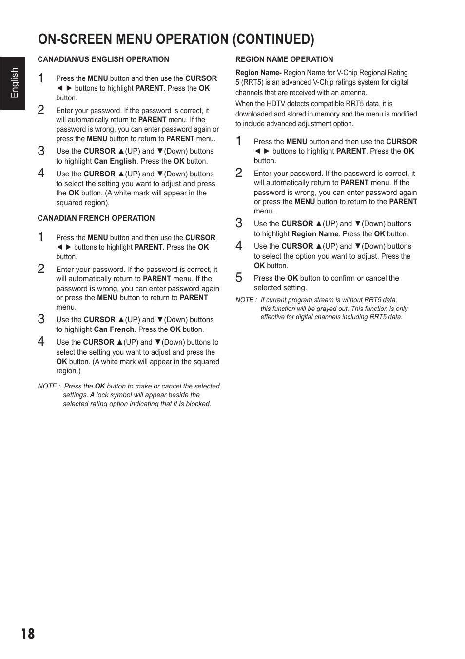 On-screen menu operation (continued) | Sanyo DP42410 User Manual | Page 18 / 29