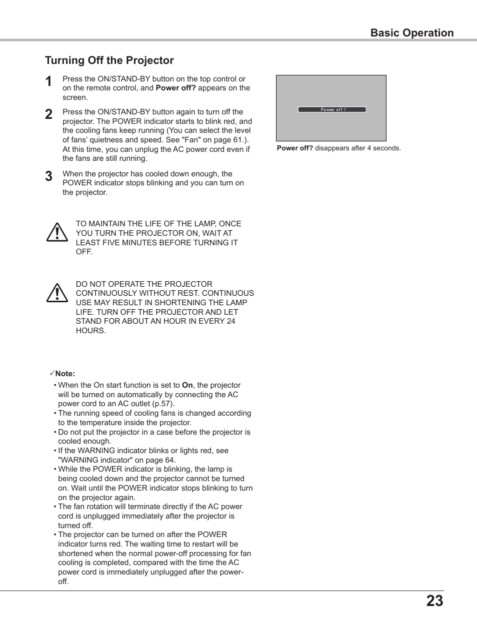 Turning off the projector, Basic operation | Sanyo PLC WXU700A User Manual | Page 23 / 85