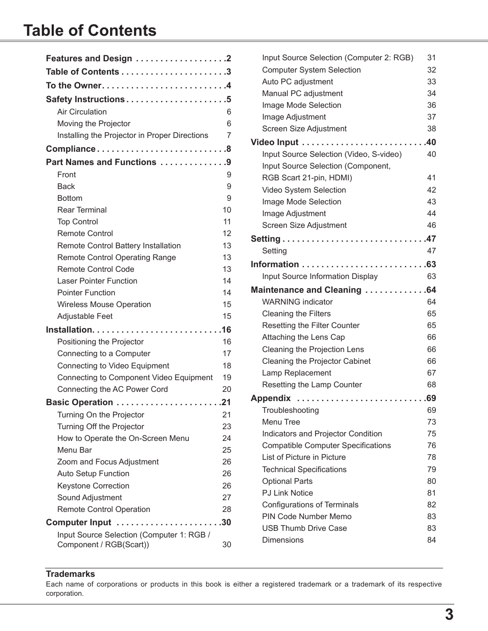 Sanyo PLC WXU700A User Manual | Page 3 / 85