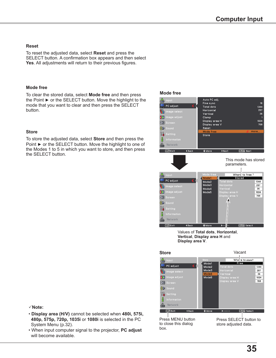 Computer input | Sanyo PLC WXU700A User Manual | Page 35 / 85