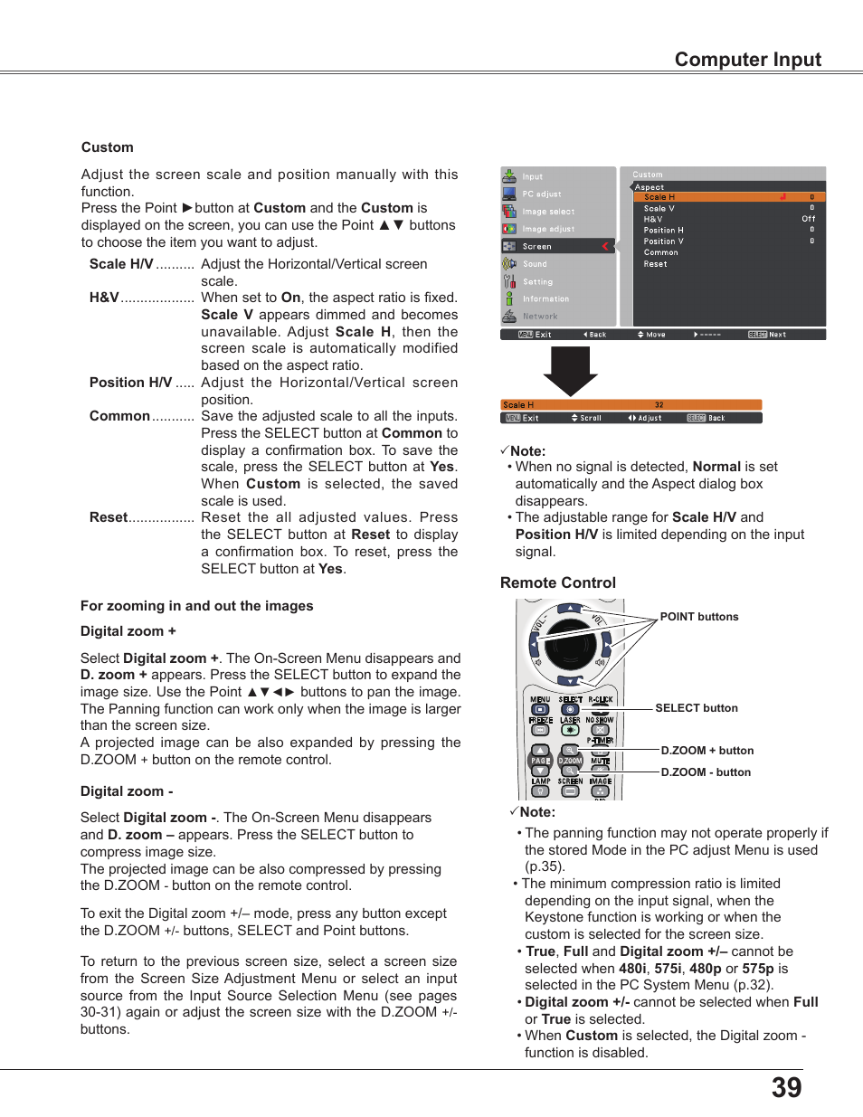 Computer input | Sanyo PLC WXU700A User Manual | Page 39 / 85