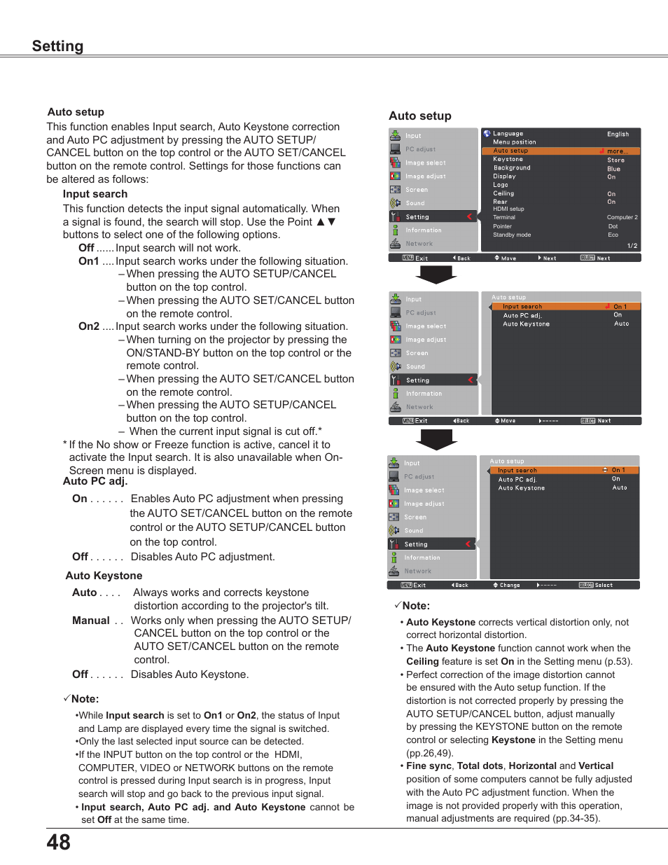 Setting | Sanyo PLC WXU700A User Manual | Page 48 / 85