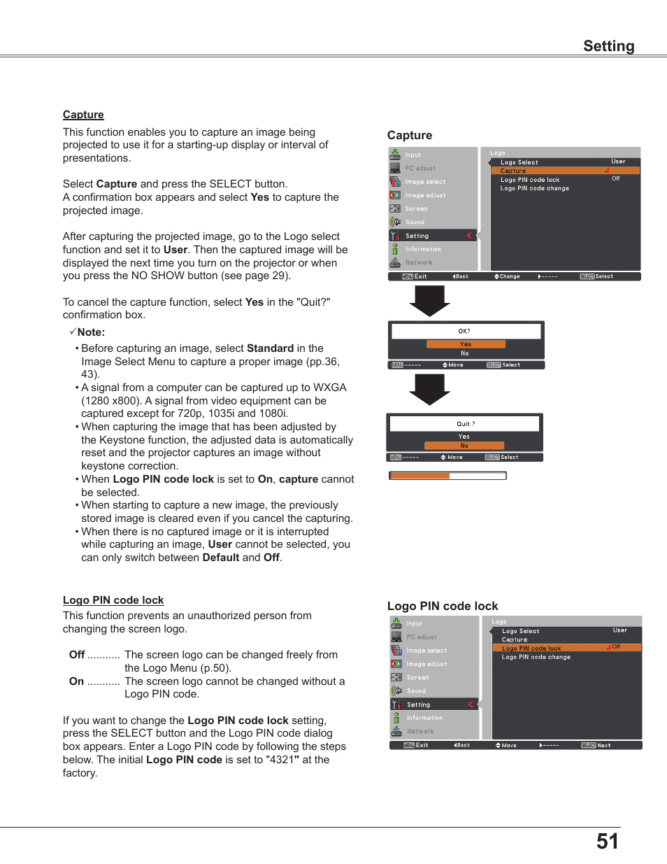 Setting | Sanyo PLC WXU700A User Manual | Page 51 / 85