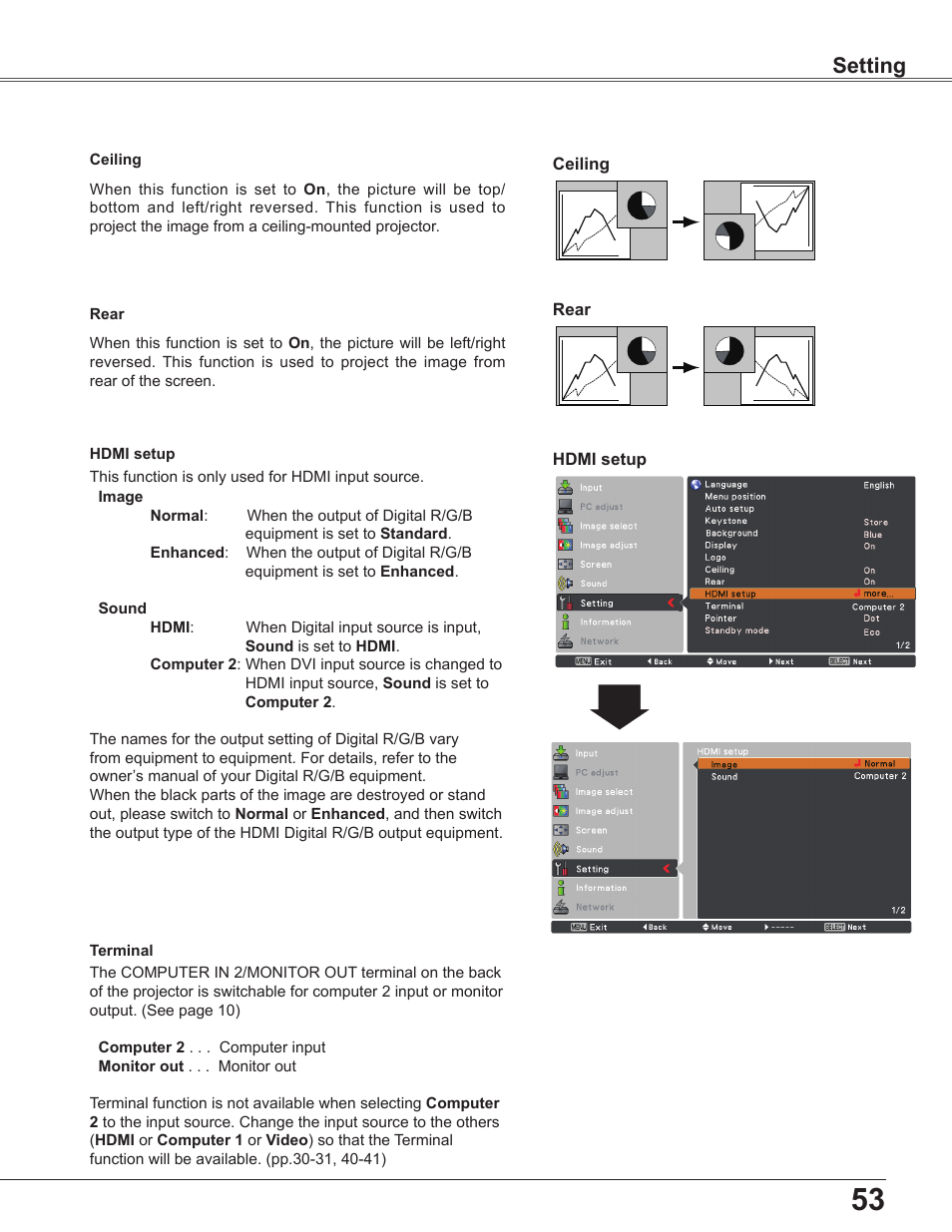 Setting | Sanyo PLC WXU700A User Manual | Page 53 / 85