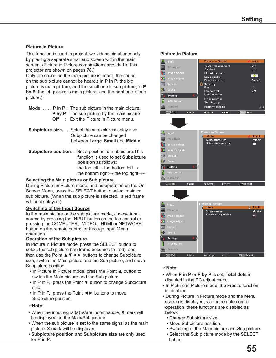 Setting | Sanyo PLC WXU700A User Manual | Page 55 / 85