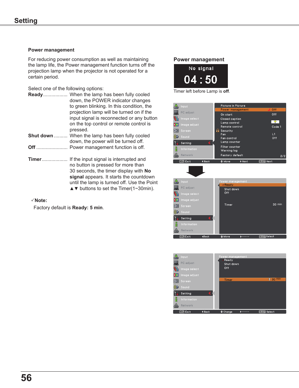 Setting | Sanyo PLC WXU700A User Manual | Page 56 / 85