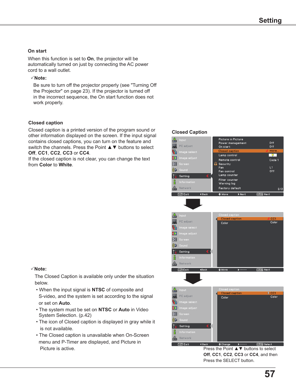 Setting | Sanyo PLC WXU700A User Manual | Page 57 / 85