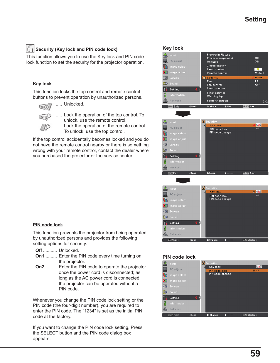 Setting | Sanyo PLC WXU700A User Manual | Page 59 / 85