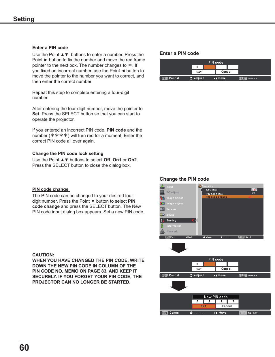 Setting | Sanyo PLC WXU700A User Manual | Page 60 / 85