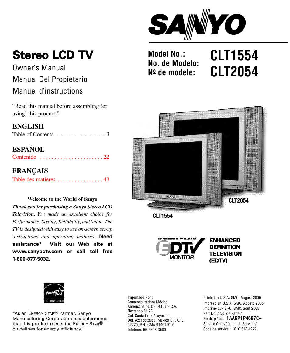 Sanyo CLT1554 User Manual | 60 pages