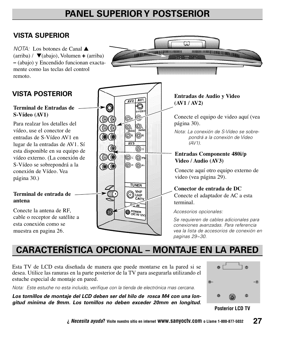 Vista superior, Vista posterior | Sanyo CLT1554 User Manual | Page 27 / 60