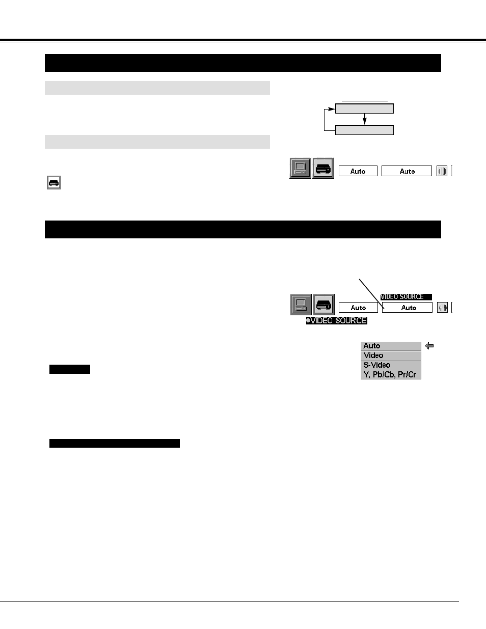 Video mode, Setting video mode, Setting video source | Selecting video mode, Selecting video source | Sanyo PLC-SW15 User Manual | Page 29 / 40