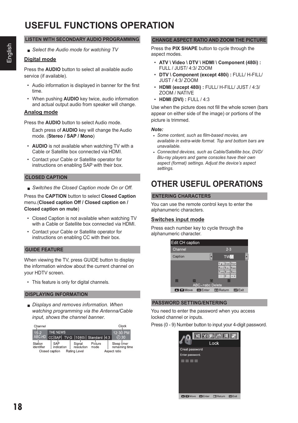 Useful functions operation, Other useful operations | Sanyo 720P/1080P HDTVLCD DP32242 User Manual | Page 18 / 29