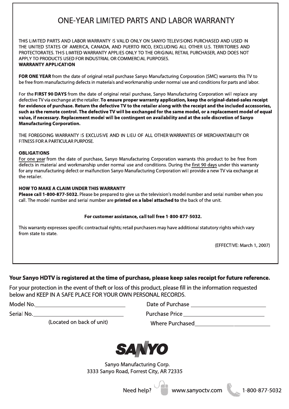 Sanyo 720P/1080P HDTVLCD DP32242 User Manual | Page 29 / 29