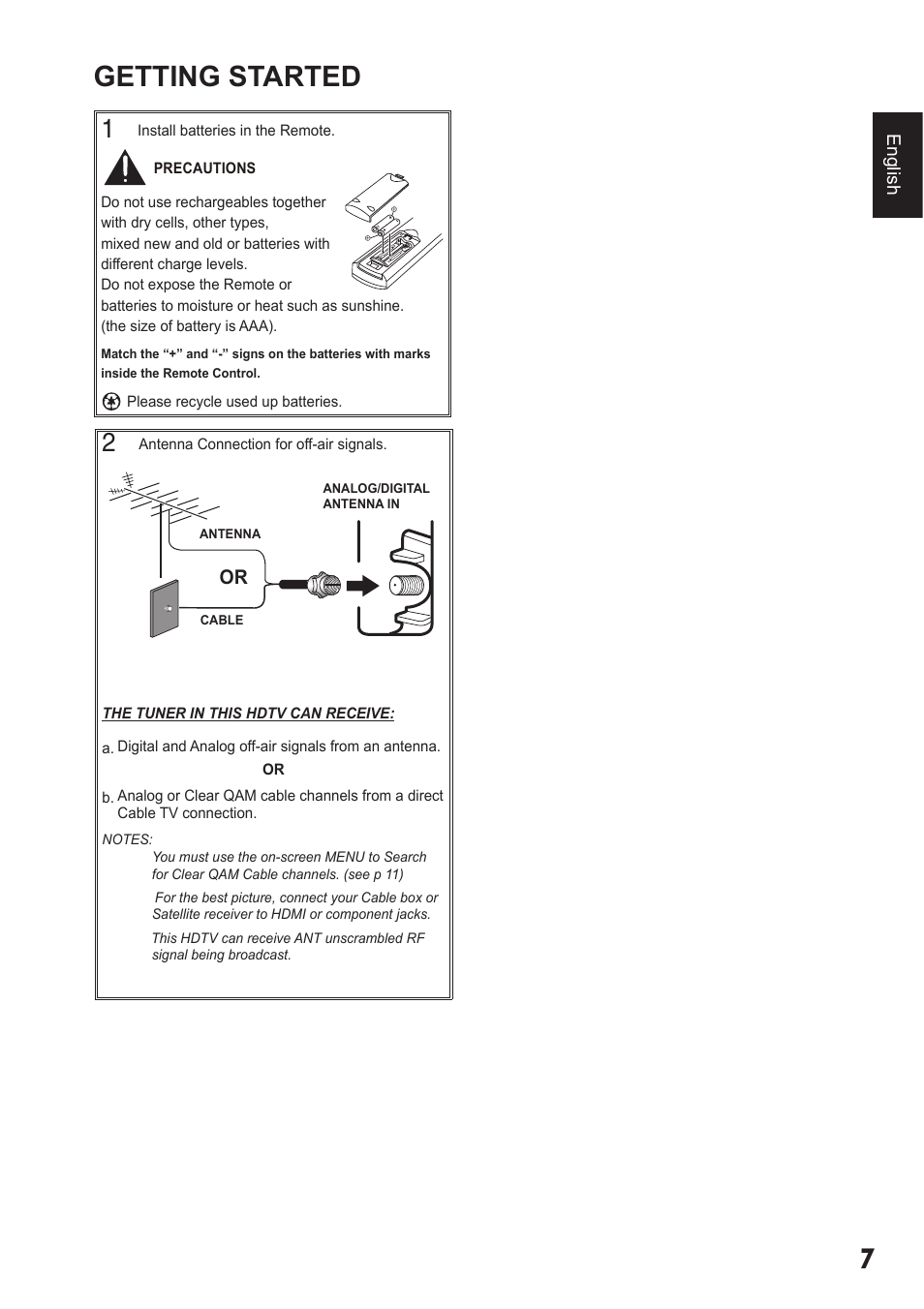 Getting started | Sanyo 720P/1080P HDTVLCD DP32242 User Manual | Page 7 / 29