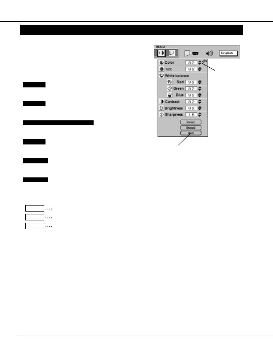 Picture image adjustment, Video mode | Sanyo PLC - 12BL User Manual | Page 46 / 56