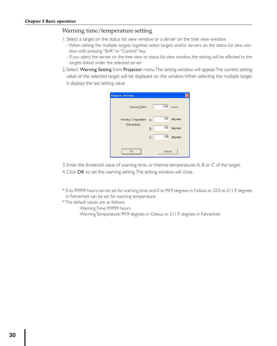Warning time/temperature setting | Sanyo PJ MASTER POA-PJNM01 User Manual | Page 30 / 54