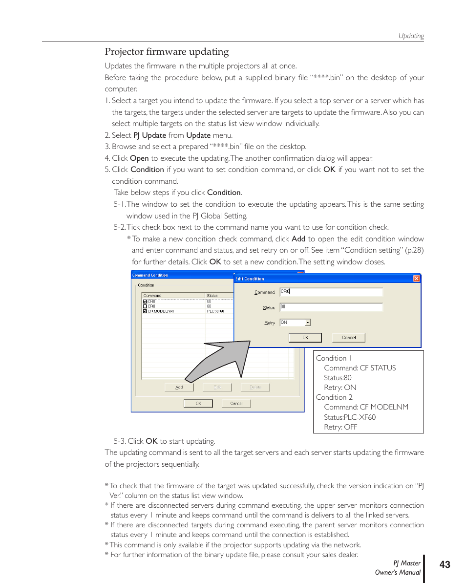 Projector firmware updating, Projector ﬁrmware updating | Sanyo PJ MASTER POA-PJNM01 User Manual | Page 43 / 54