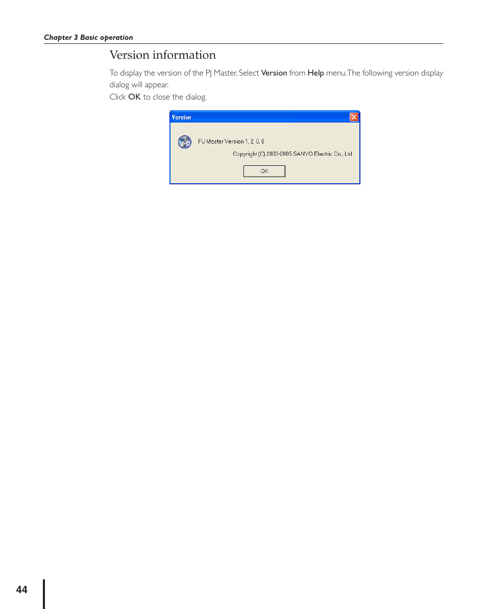Version information | Sanyo PJ MASTER POA-PJNM01 User Manual | Page 44 / 54