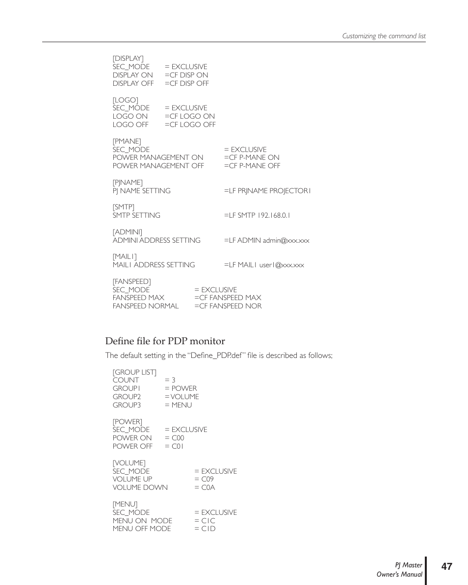 Define file for pdp monitor, Deﬁne ﬁle for pdp monitor | Sanyo PJ MASTER POA-PJNM01 User Manual | Page 47 / 54