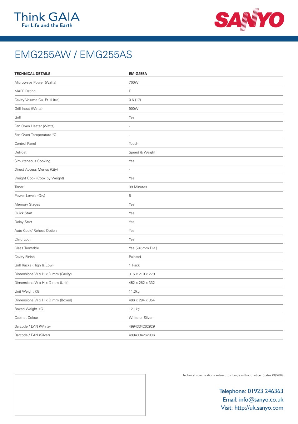 Sanyo EM-G255AS User Manual | Page 2 / 2