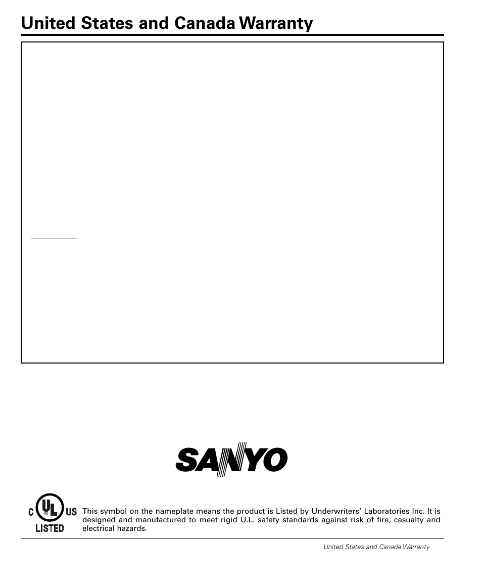 United states and canada warranty | Sanyo DS32224 User Manual | Page 19 / 59