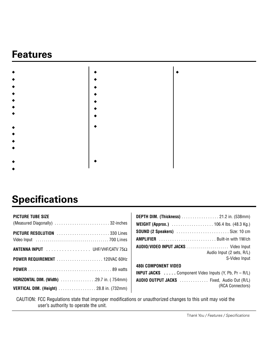 Specifications features, Welcome to the world of sanyo, Need assistance? visit our web site at | Sanyo DS32224 User Manual | Page 3 / 59