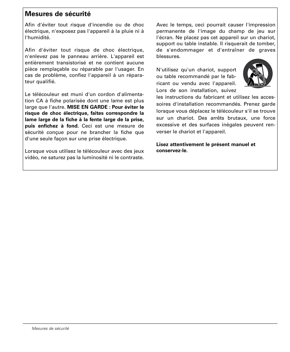 Mesures de sécurité | Sanyo DS32224 User Manual | Page 42 / 59