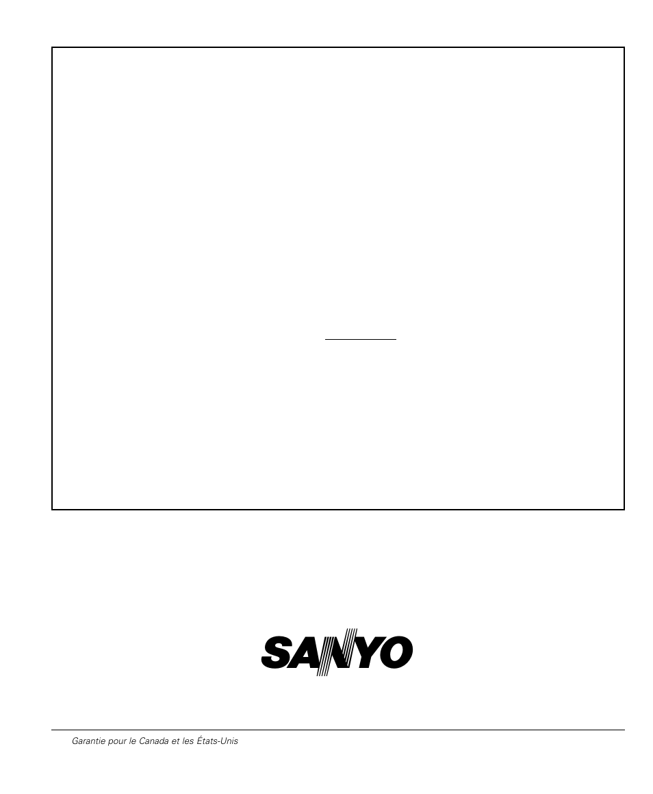 Garantie pour le canada et les états-unis, Garantie limitée d’un an | Sanyo DS32224 User Manual | Page 58 / 59