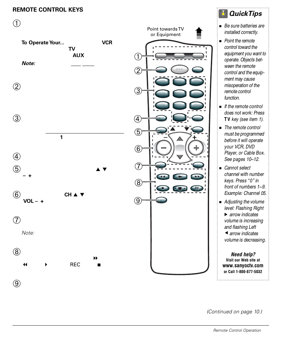 Quicktips | Sanyo DS32224 User Manual | Page 9 / 59
