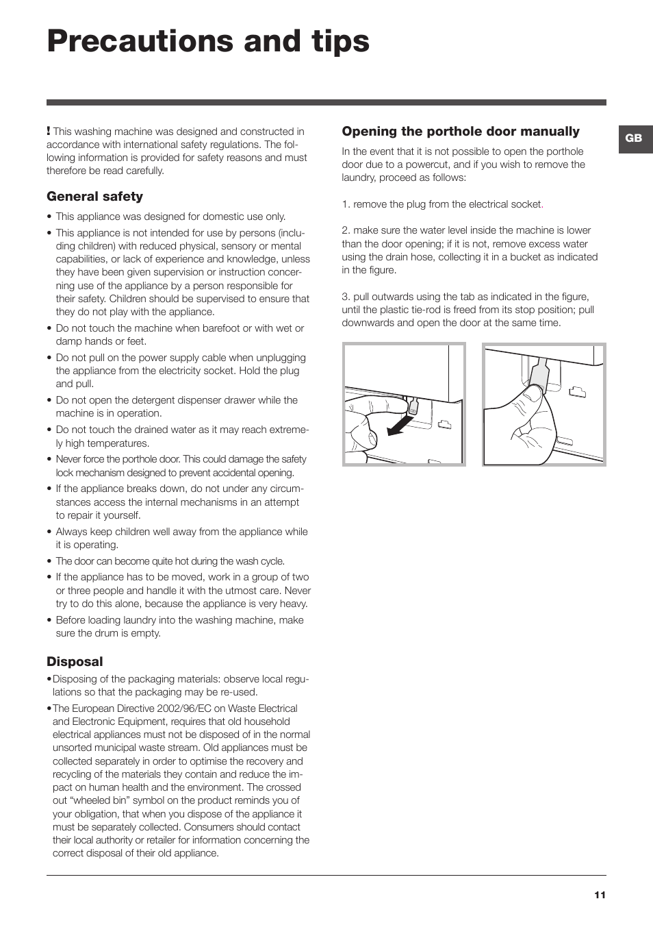 Precautions and tips | Hotpoint Ariston BWMD 742 User Manual | Page 11 / 56