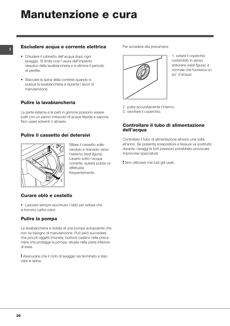 Manutenzione e cura | Hotpoint Ariston BWMD 742 User Manual | Page 26 / 56