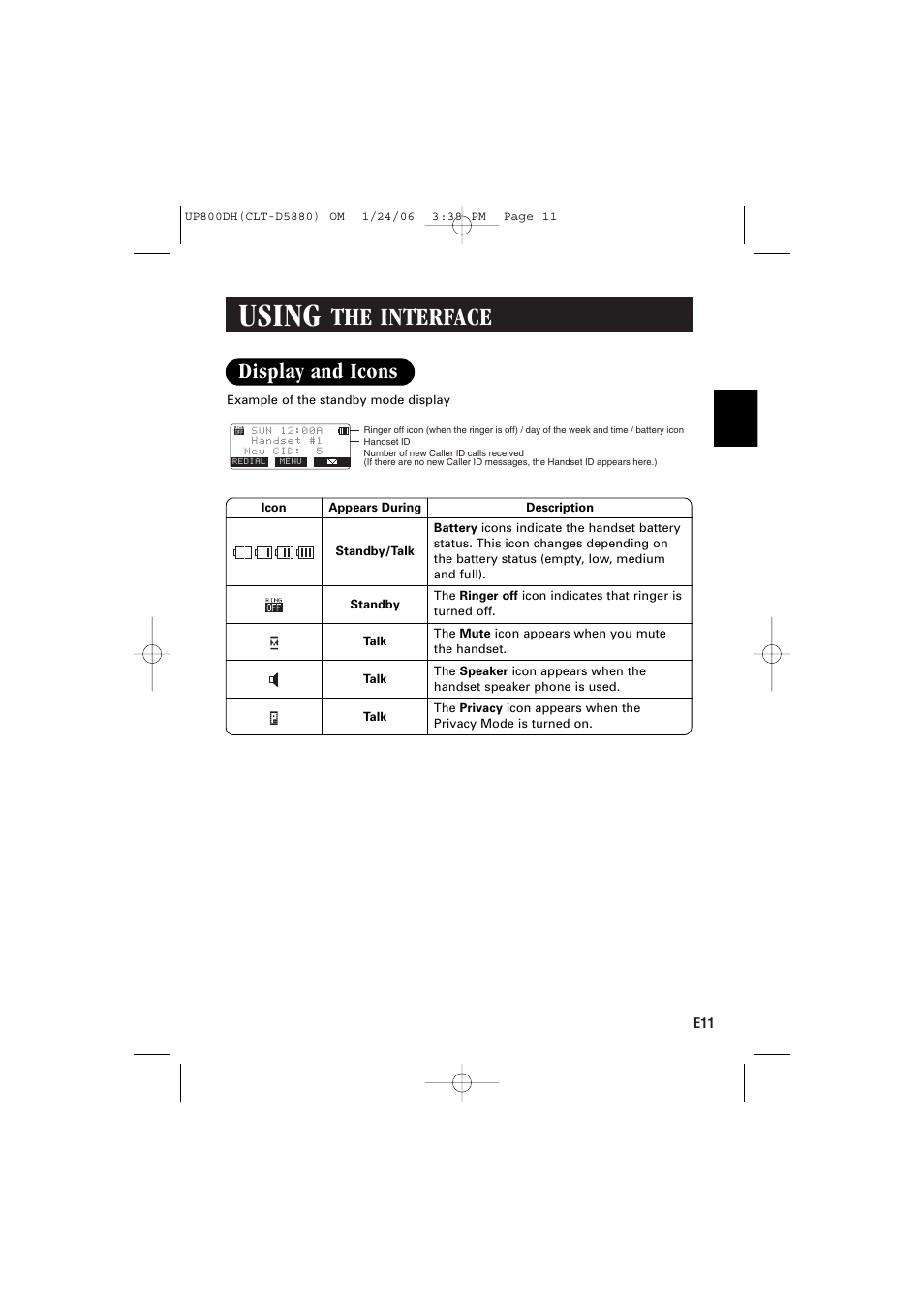 Using, The interface, Display and icons | Sanyo CLT-D5880 User Manual | Page 13 / 60