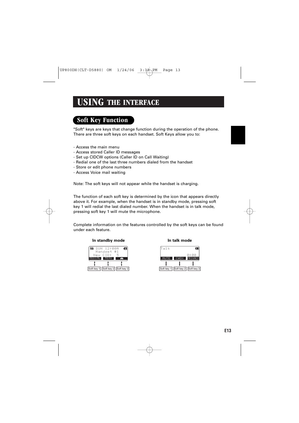 Using, The interface, Soft key function | Sanyo CLT-D5880 User Manual | Page 15 / 60