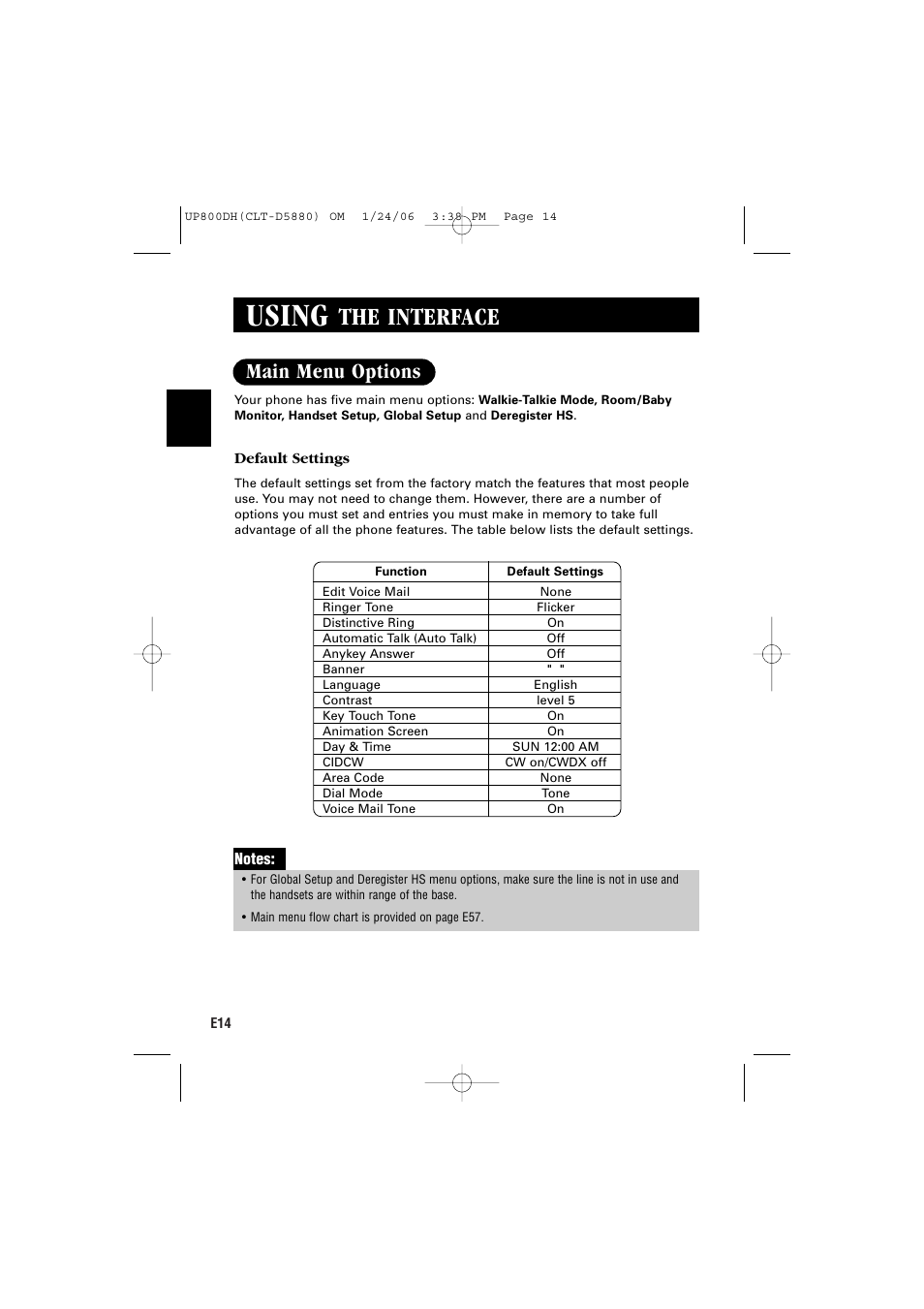 Using, The interface, Main menu options | Sanyo CLT-D5880 User Manual | Page 16 / 60