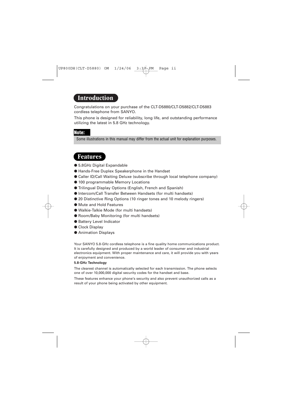 Introduction features | Sanyo CLT-D5880 User Manual | Page 2 / 60