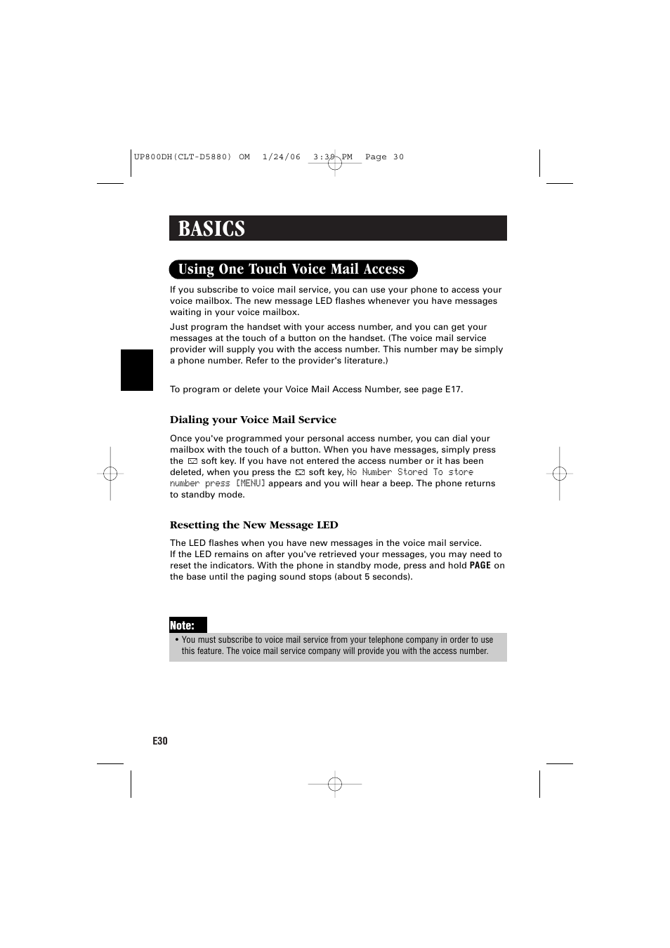 Basics, Using one touch voice mail access | Sanyo CLT-D5880 User Manual | Page 32 / 60
