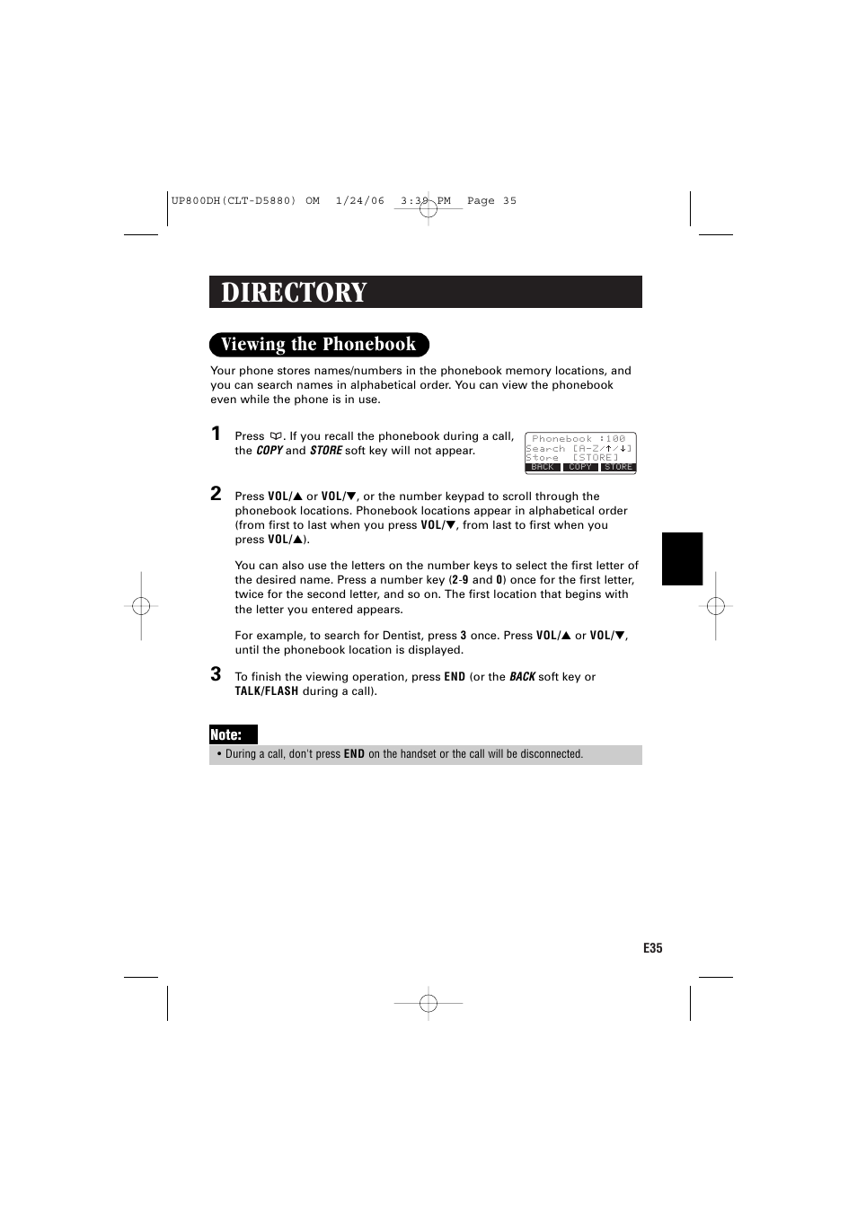 Directory, Viewing the phonebook | Sanyo CLT-D5880 User Manual | Page 37 / 60