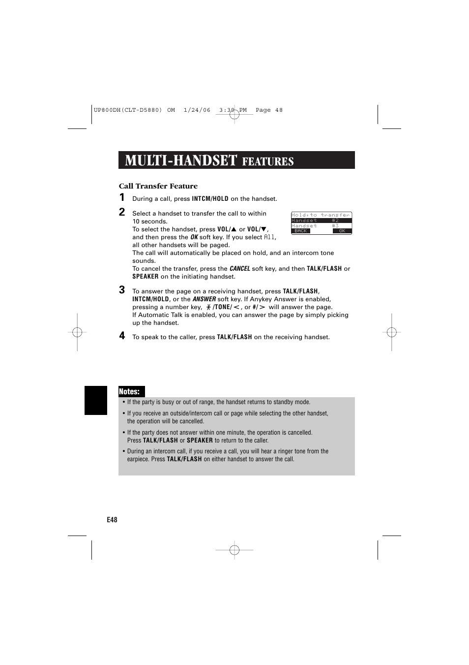 Multi-handset, Features | Sanyo CLT-D5880 User Manual | Page 50 / 60