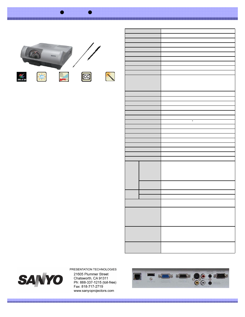 Sanyo WXGA PLC-WL2503A User Manual | 1 page