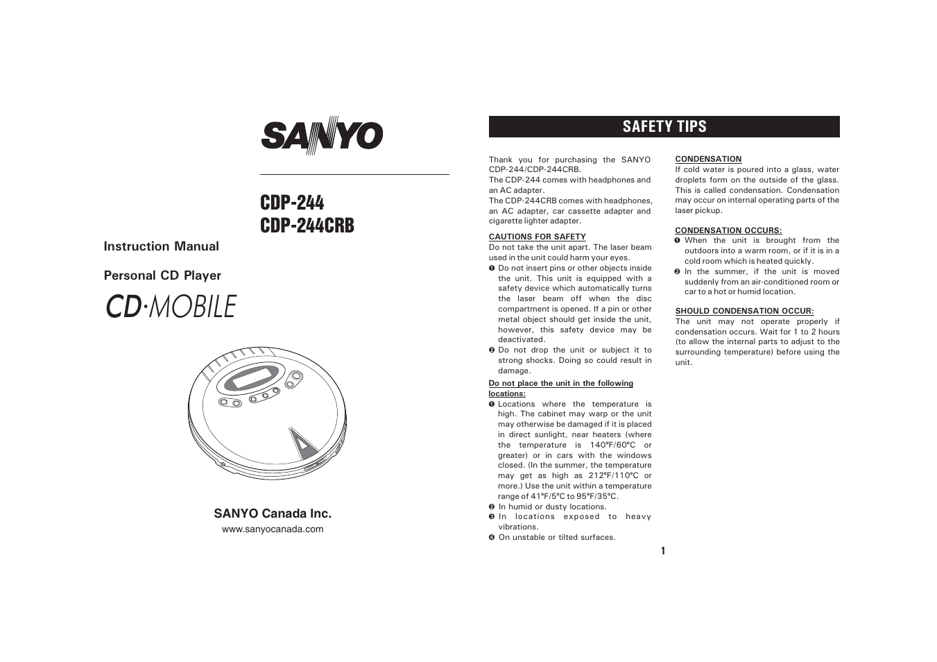 Sanyo CDP-244CRB User Manual | 9 pages