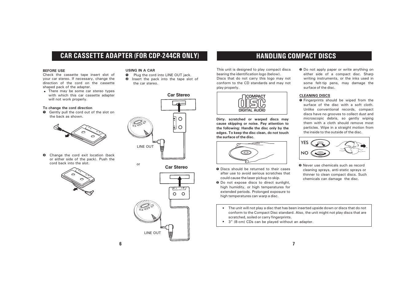 Car cassette adapter (for cdp-244cr only), Handling compact discs, O p e n | Sanyo CDP-244CRB User Manual | Page 4 / 9