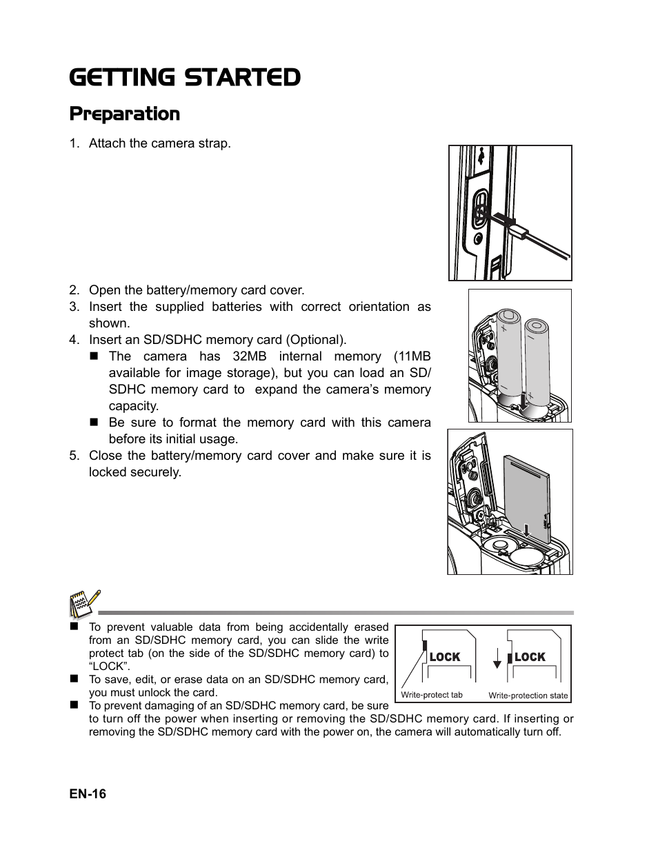 16 getting started, 16 preparation, Getting started | Preparation | Sanyo VPC-S1415 User Manual | Page 17 / 46